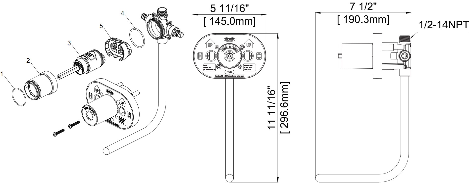 Single Control Ceramic Pressure Balancing Valve Pex Connection Less Stops Specifications Images