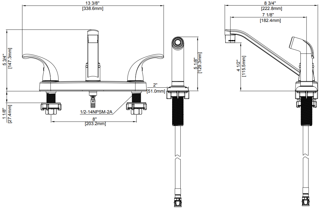 Two Handle Kitchen Faucet Specifications Images