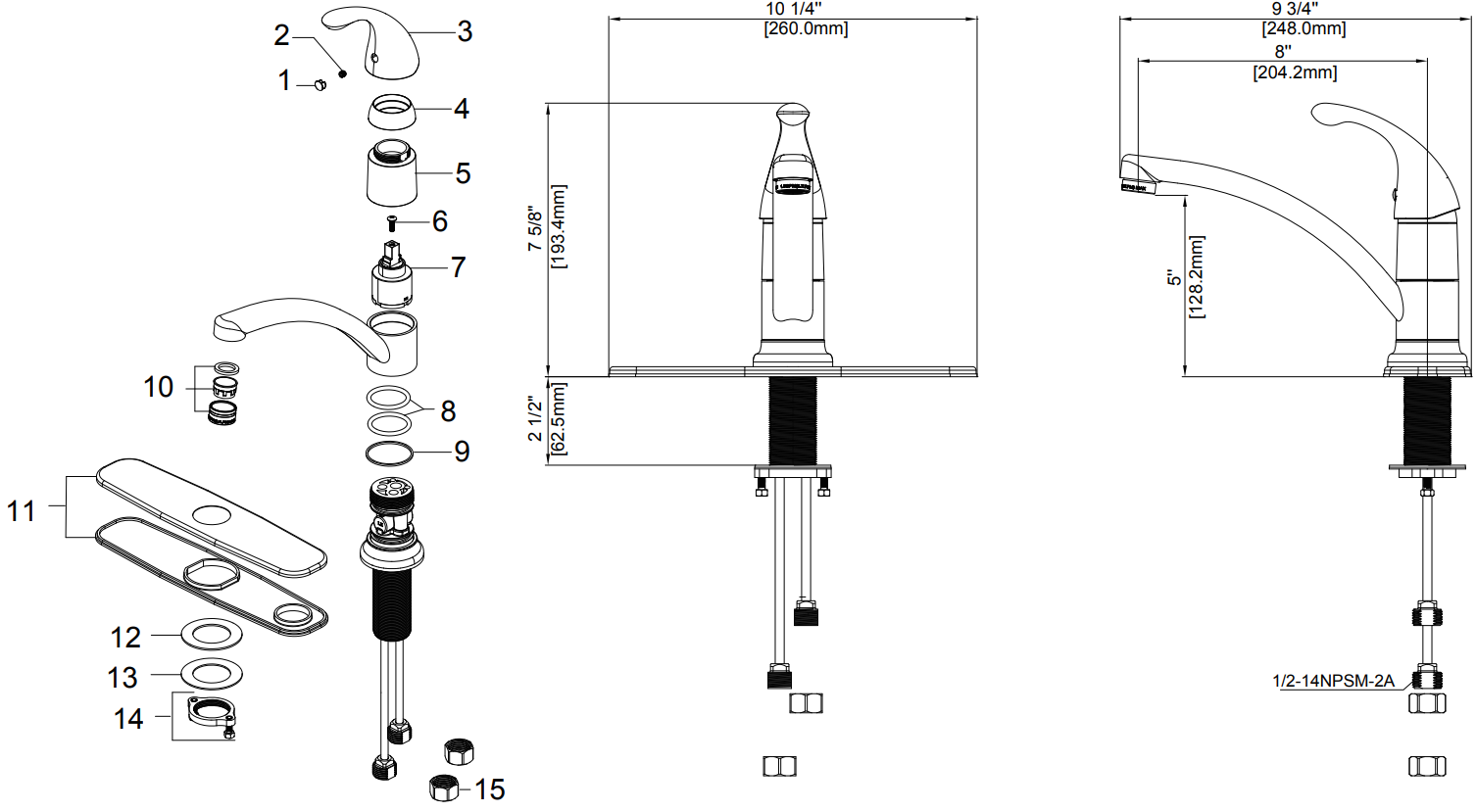 Single Handle Kitchen Faucet Specifications Images