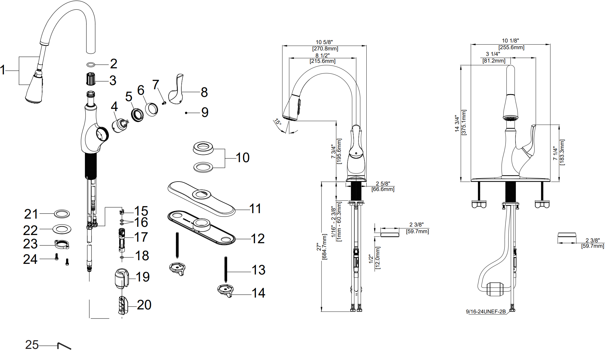 Single Handle Pull-Down Kitchen Faucet Specifications Images