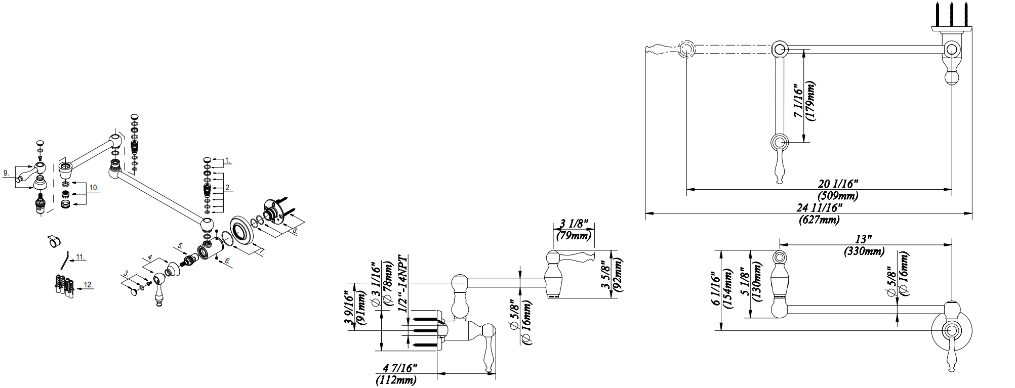 Single Handle Wall Mount Pot Filler Faucet Specifications Images