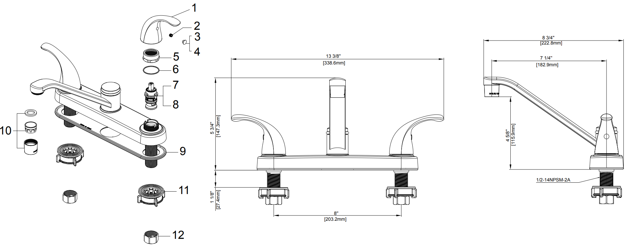 Two Handle Kitchen Faucet Specifications Images