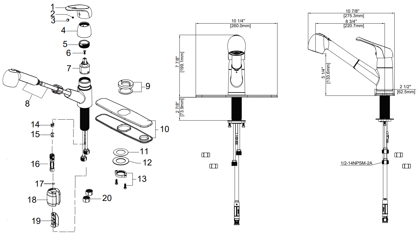 Single Handle Pull Out Kitchen Faucet Specifications Images