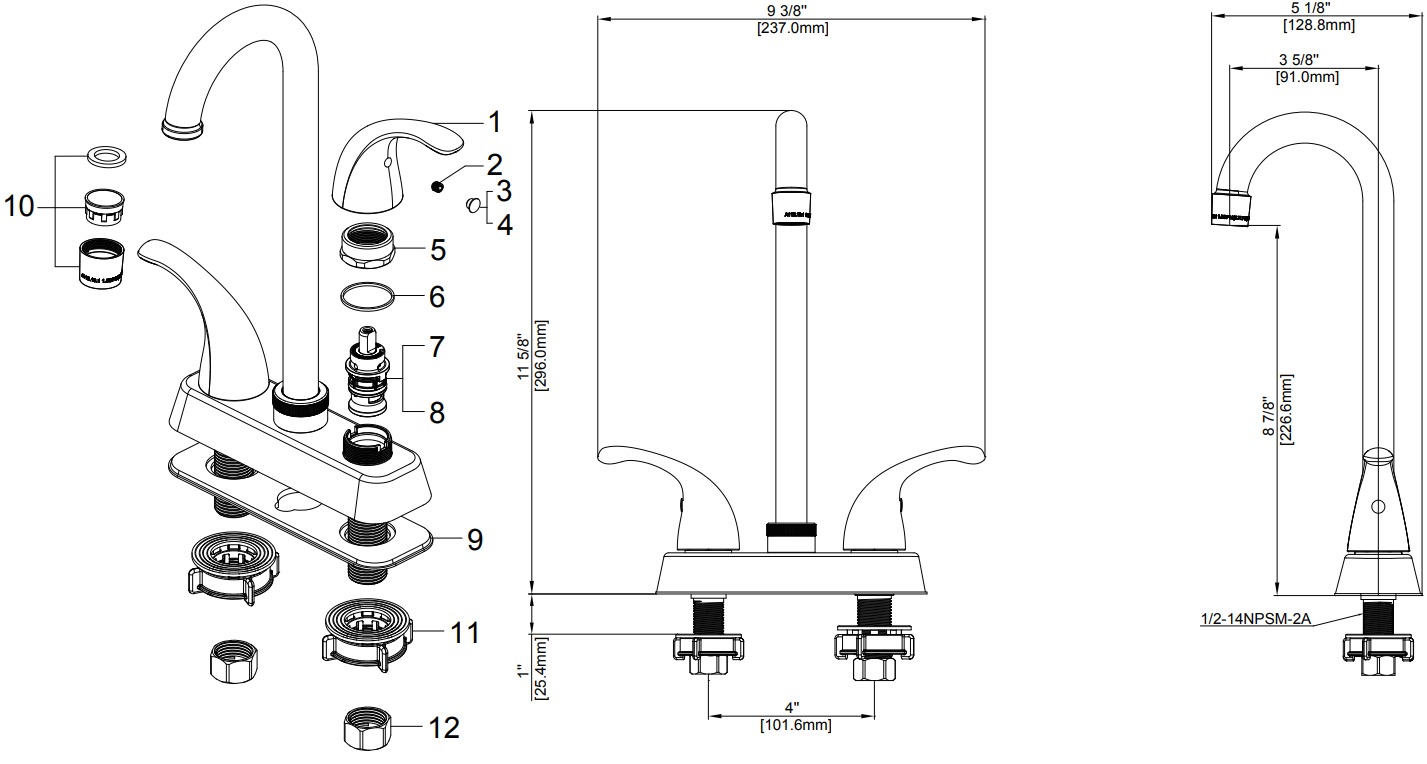 Two Handle Bar Faucet Specifications Images