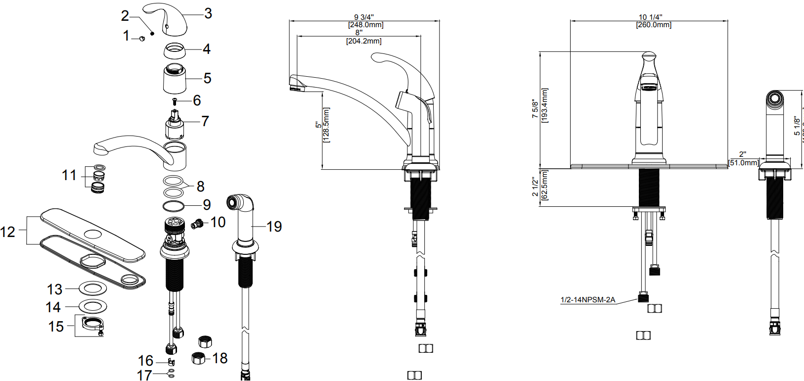 Single Handle Kitchen Faucet Specifications Images