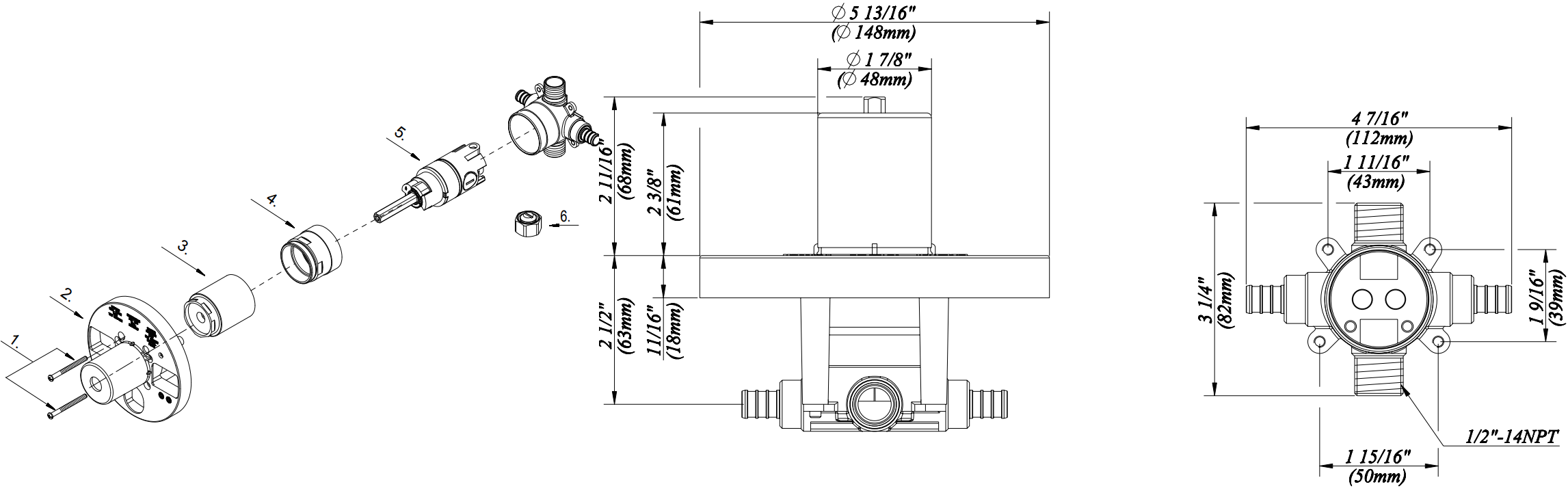 Single Control Ceramic Pressure Balancing Valve Pex Connection Less Stops Specifications Images