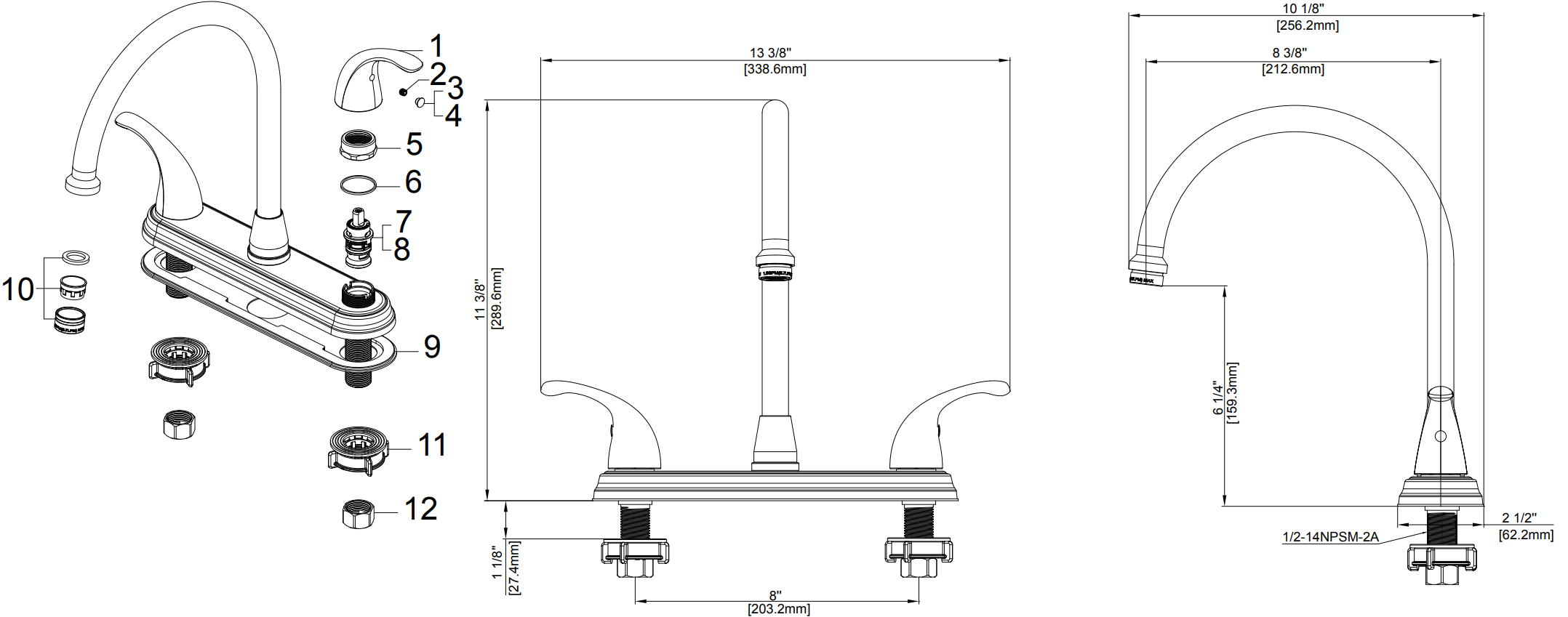Two Handle Kitchen Faucet Specifications Images