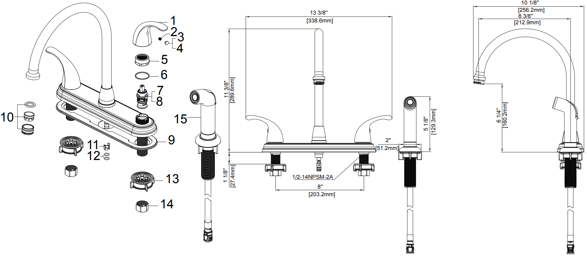 Two Handle Kitchen Faucet Specifications Images
