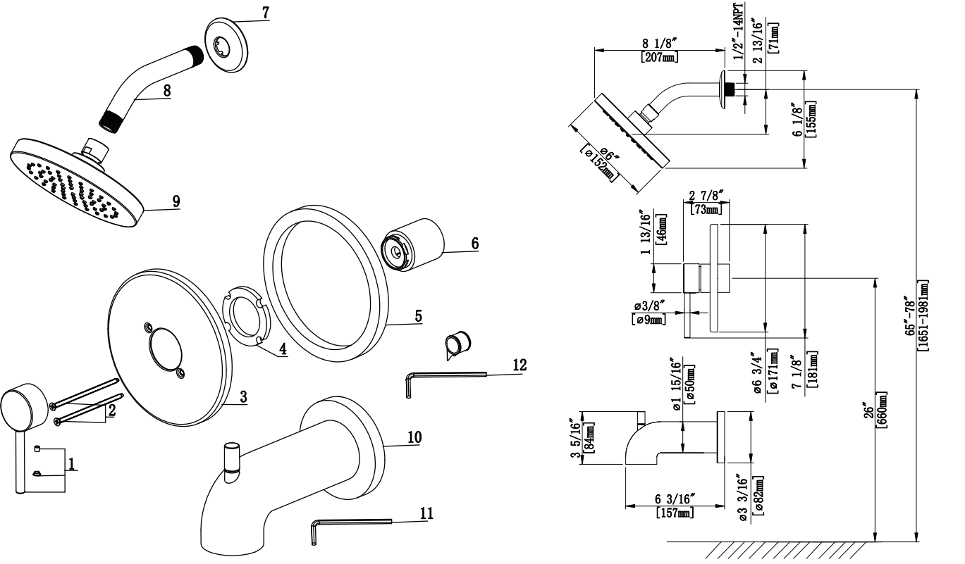 Tub & Shower Trim, Slip On Diverter Spout, Job Pack Specifications Images