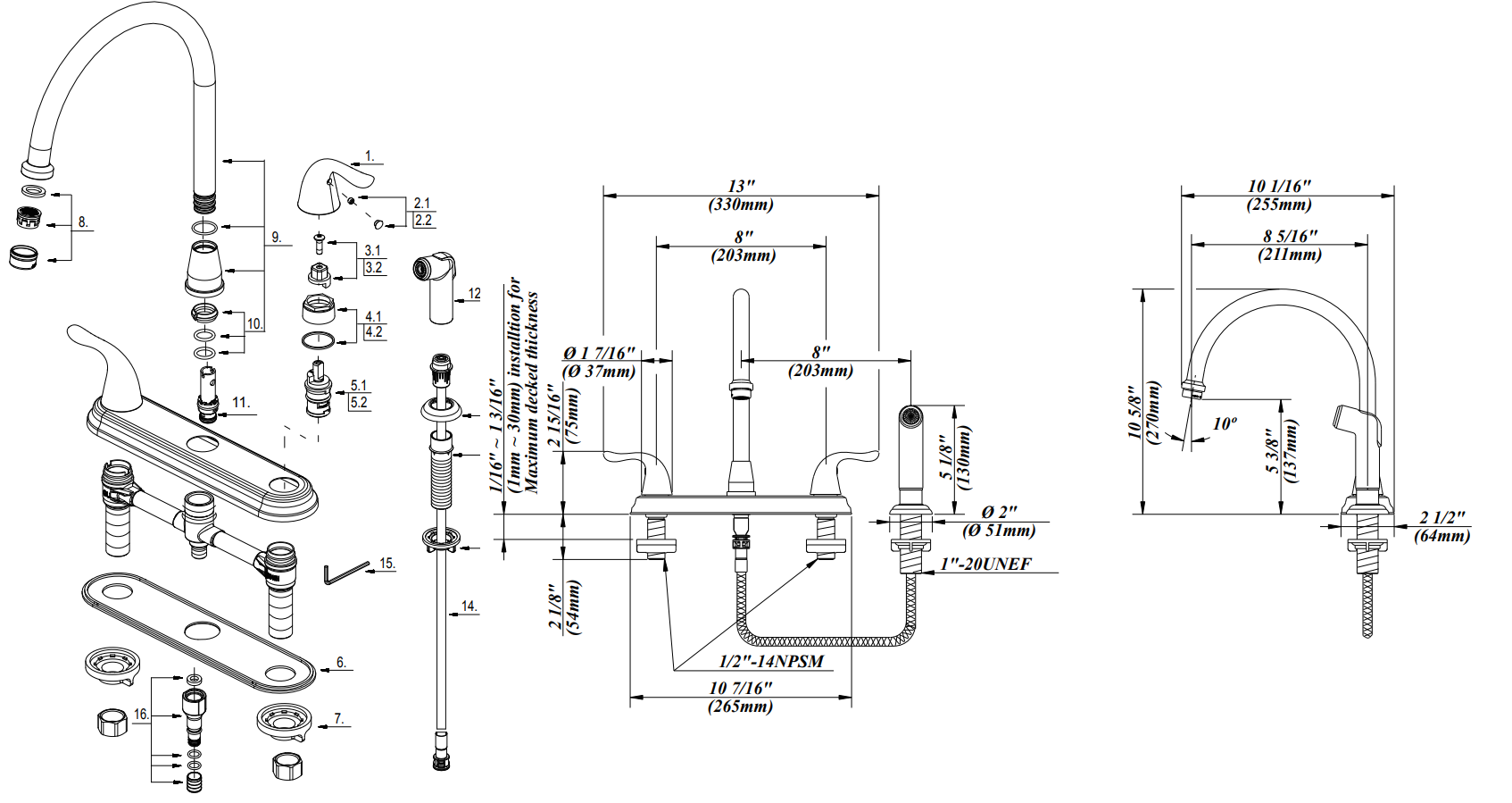 Two Handle Kitchen Faucet Specifications Images