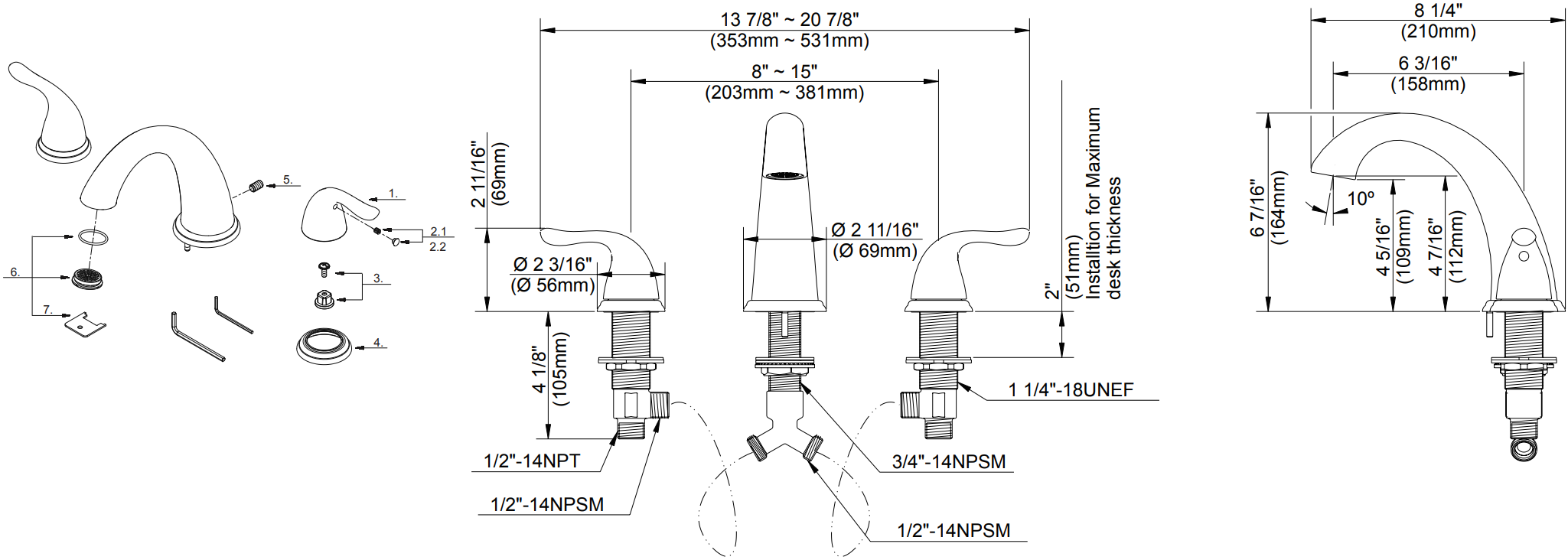 Trim Kit Two Handle Roman Tub Faucet Specifications Images